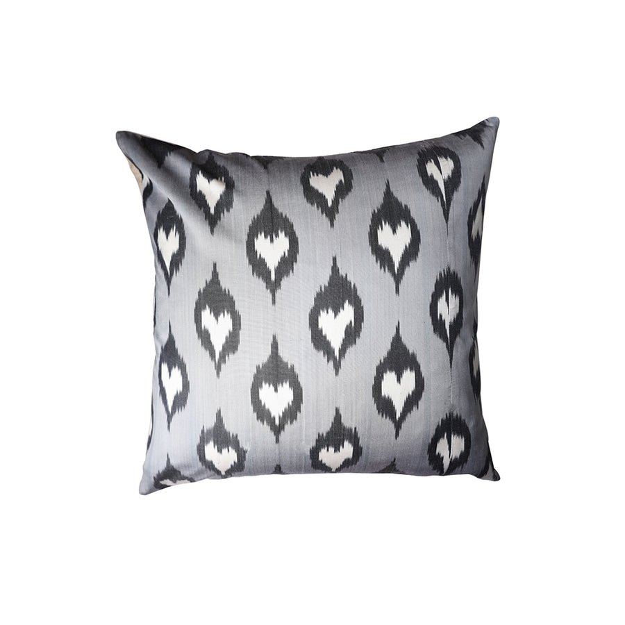 Grey & White Patterned Silk Cushion