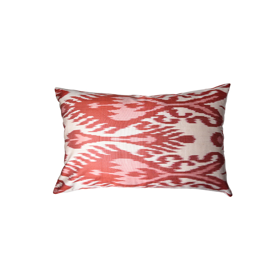 Patterned Red & White Silk Cushion