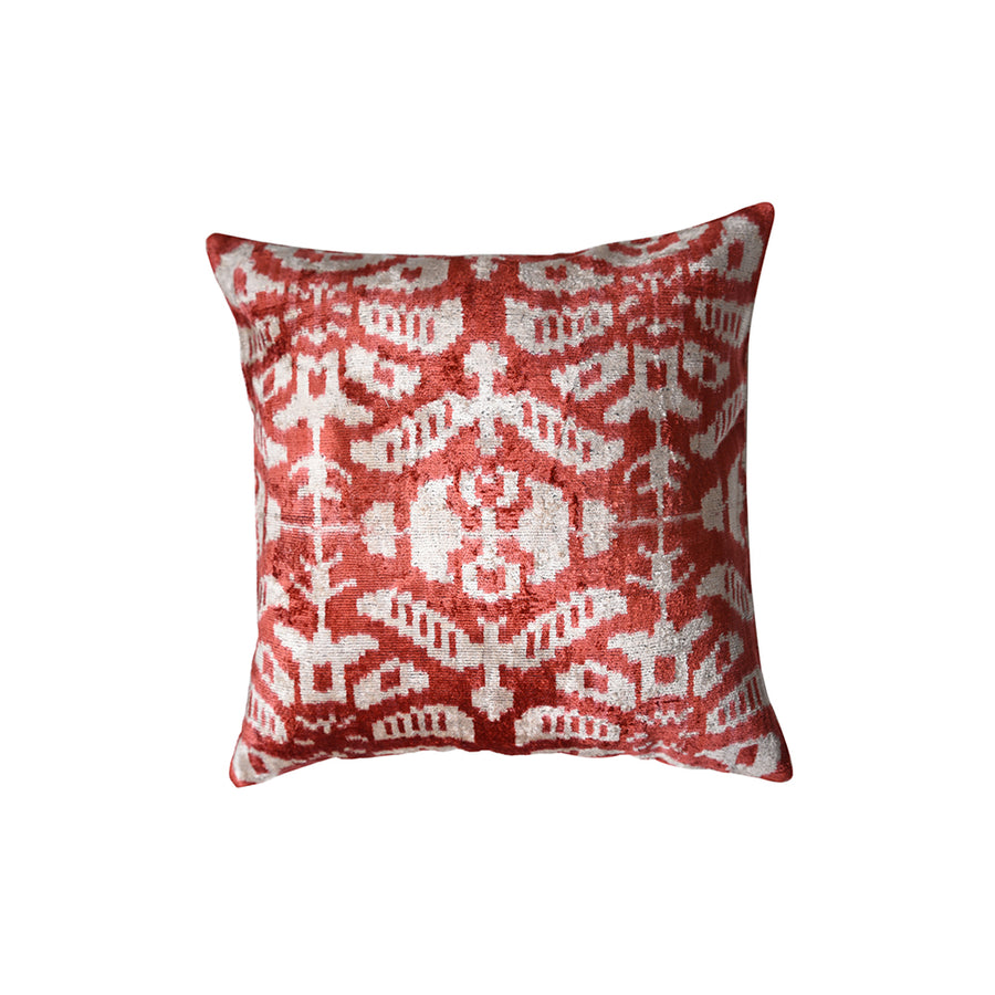 Red & White Patterned Velvet Cushion