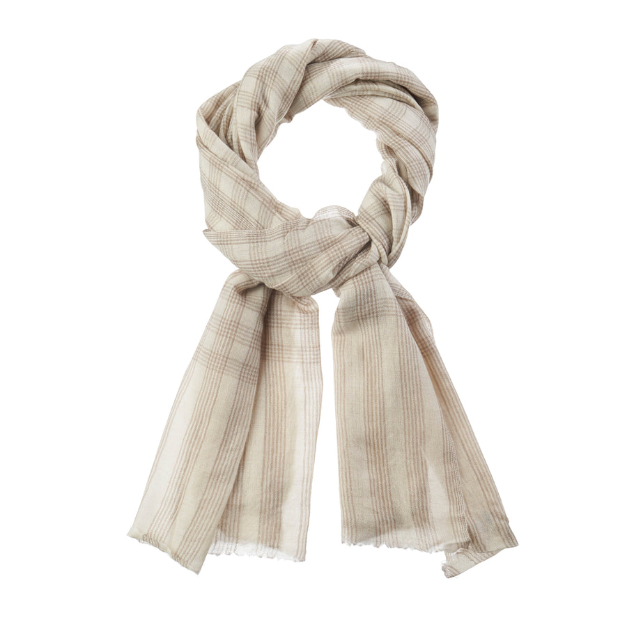 Shawl Cream Beige Small Tartan