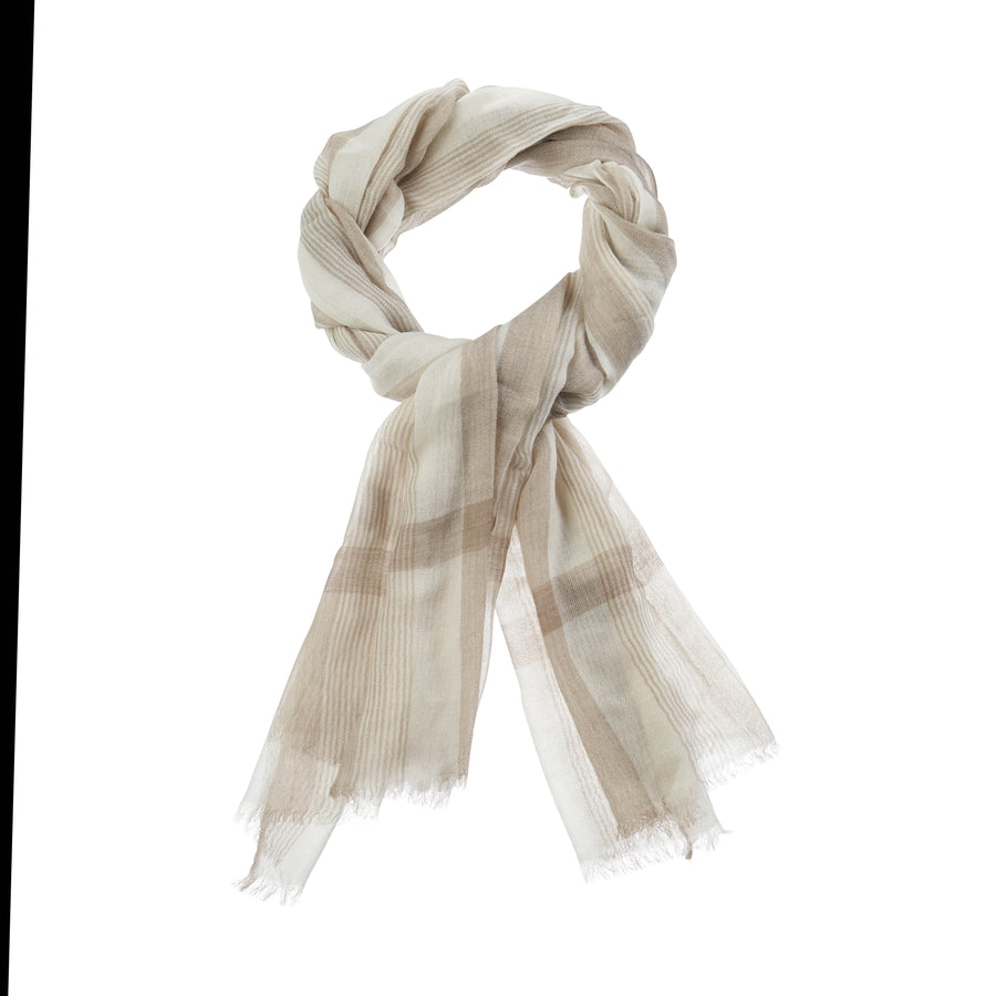 Shawl Cream & Beige Stripe Tartan